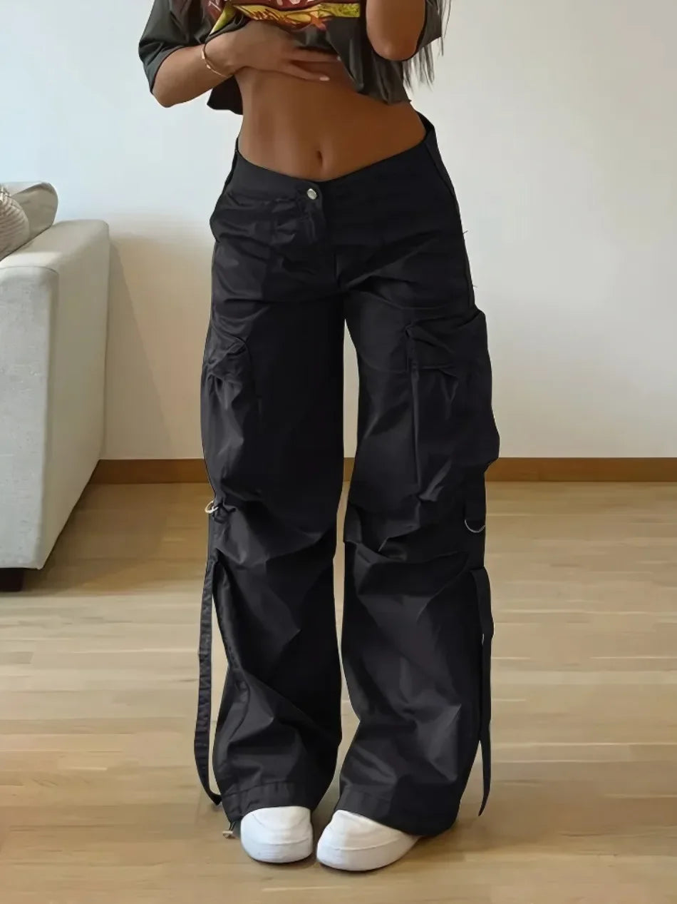 New Summer Cargo Pants Women's Solid Straight Leg Big Pockets Baggy Trousers All-Match Sweatpants Chic Streetwear Women Clothing