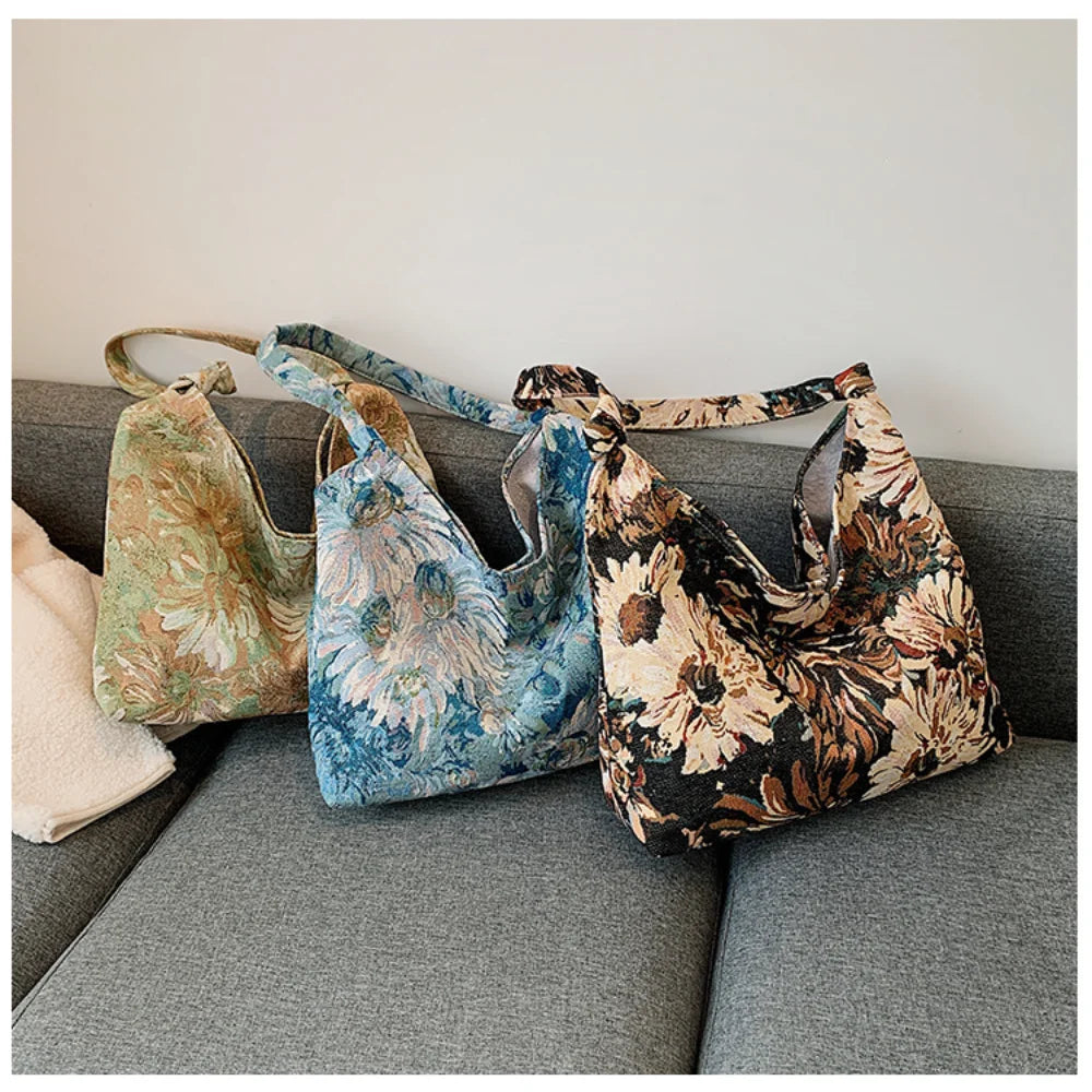 New Large Capacity Women's Handbag Fashion Printing Underarm Bag Retro Leisure Waterproof Shoulder Bag Women Canvas Shopping Bag