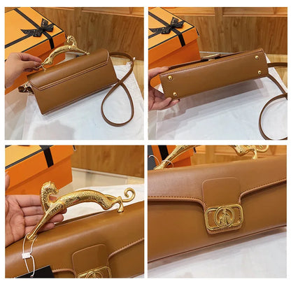 Women's Handbag New Bags For Women Metal Handle Leather Famous Brand Designer Crossbody Fashion Trend Shoulder Bag