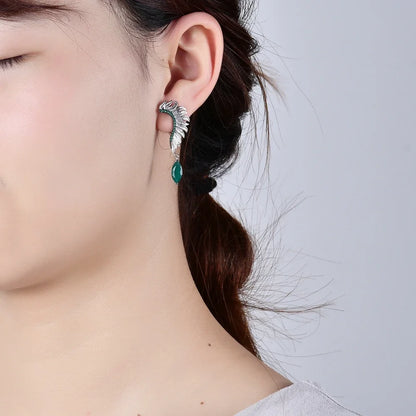 GEM'S BALLET Angel Wings Feather 925 Sterling Silver Earrings For Women Jewelry Anniversary Gift Natural Green Agate Amethyst