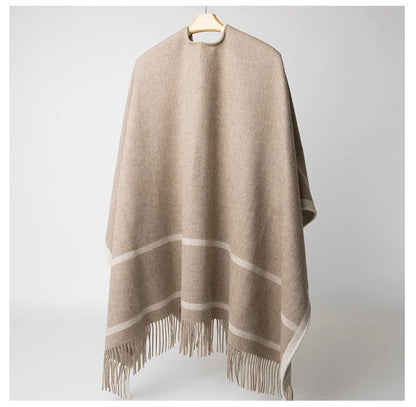 Fashion Clock Women Shawl Sweater 100% Wool Shawl Warm Female Mixed-use Cloak Autumn Winter Scarf French Tassel Cozy Wrap Clothi