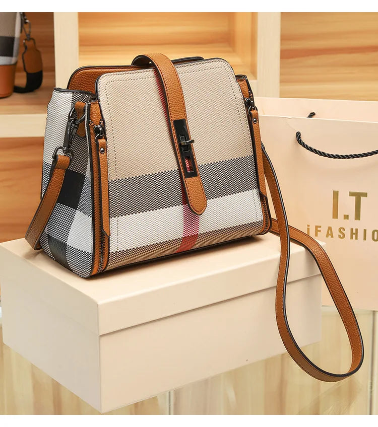 2025 Women's Tote Bag, Luxury Checkered Bucket Purse, Fashionable Shoulder Crossbody Bag, High Quality Handbag for Daily Use