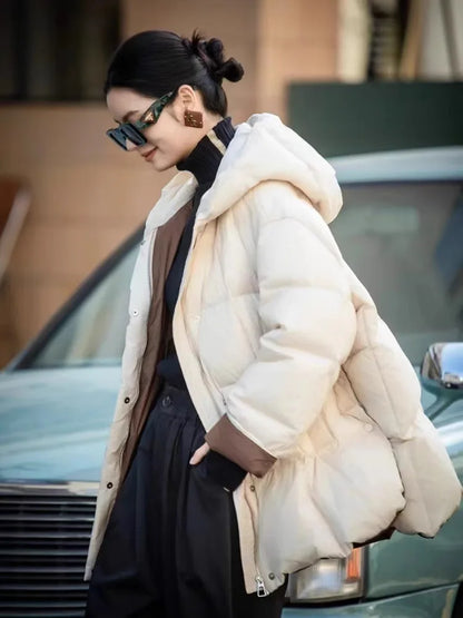 Winter Clothes for Women Fashion Color Collision Thickened Warm Puffer Jacket Casual Loose Hooded White Duck Down Jacket