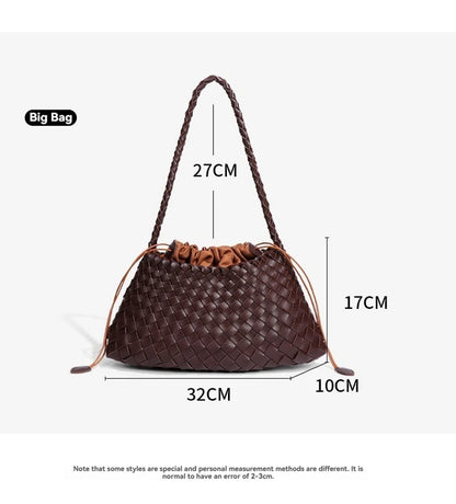 Women Handwoven Shoulder Bag Korean Casual Trendy Large Capacity Handbag Soft PU Leather Ladies Tote Bag Summer Underarm Bags