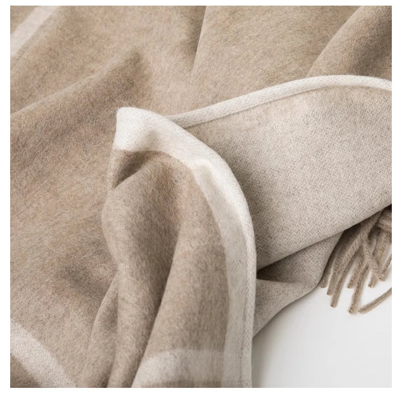 Fashion Clock Women Shawl Sweater 100% Wool Shawl Warm Female Mixed-use Cloak Autumn Winter Scarf French Tassel Cozy Wrap Clothi