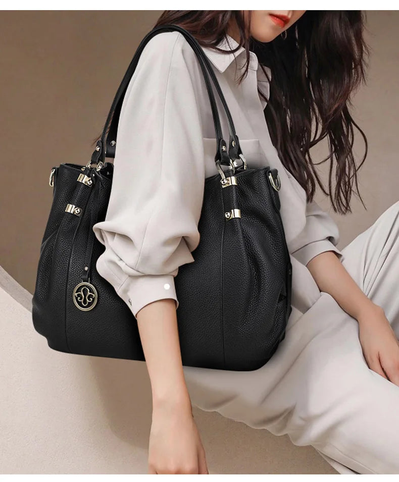 Woman Handbag Flower Print Luxury Cowhide Noble Ladies Shoulder Bag Crossbody Tote Purses Genuine Leather Bag