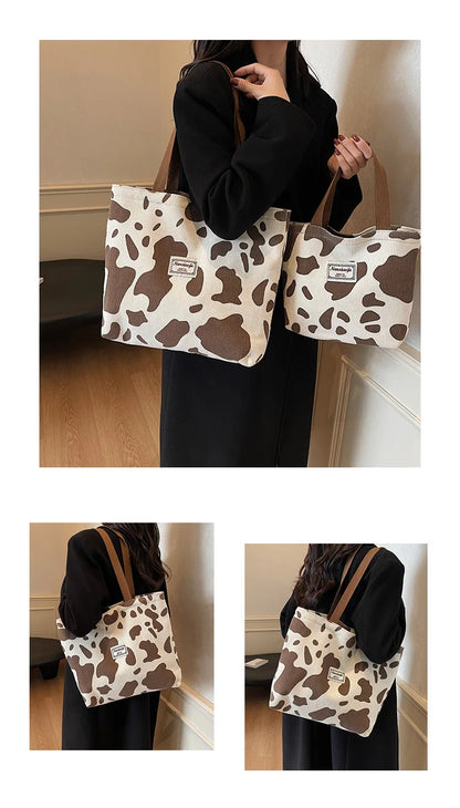 Ladies' one shoulder handbag, large capacity zipper commuting bag, corduroy retro artistic tote bag