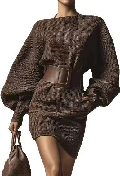 Woman Clothes Dresses Pure Lust Style Slanted Shoulder Bat Sleeves With Belt Pullover Sweater 2025 New Slim Fit Hot Girl Sweater