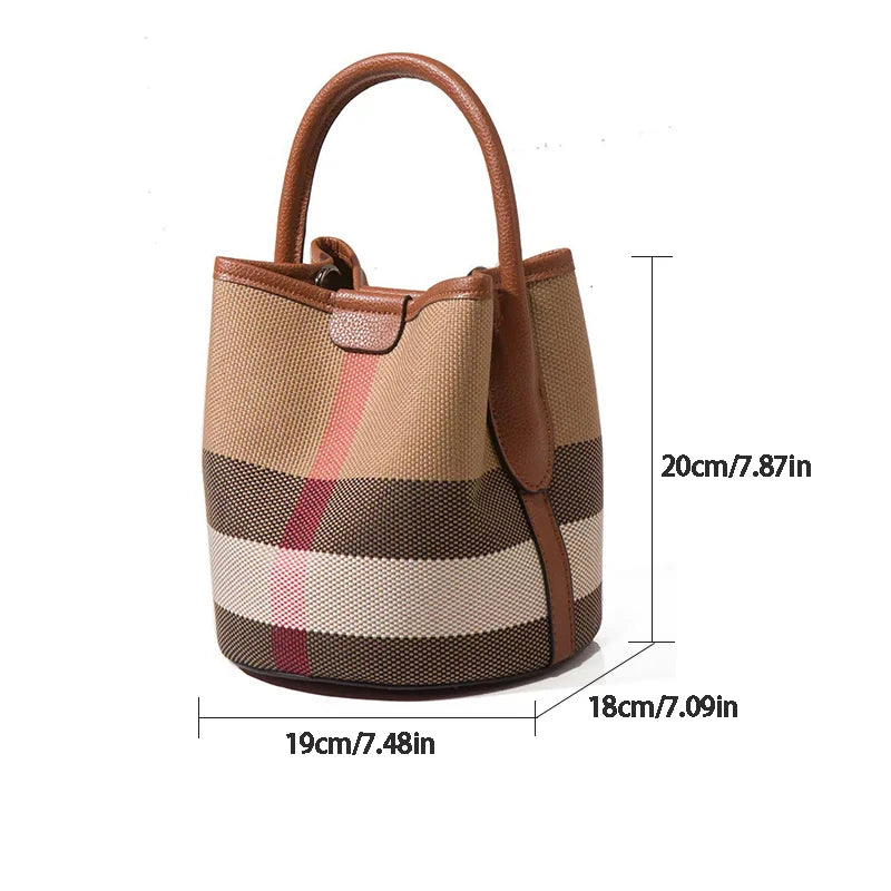 Plaid Pattern Handbag Bucket Tote for Women, Fashionable and Versatile for Commuting, Can Be Worn as a Shoulder or Crossbody Bag