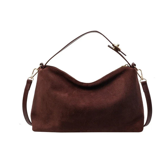 Faux Suede Zipper Shoulder & Crossbody Bag