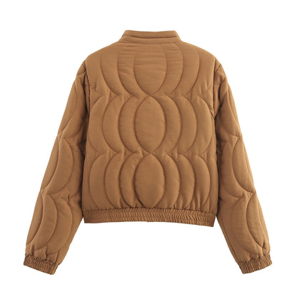 2025 Women's Crop Coat Fashion Warm Single Breasted Blue Embroidery Cotton Jackets Woman Autumn Winter Chic Outwear