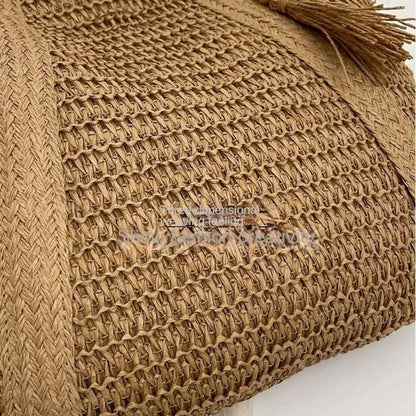 Straw Woven Shoulder Bags for Women Summer Beach Handbag with Tassel Female Fashion Handbag in Khaki Beige