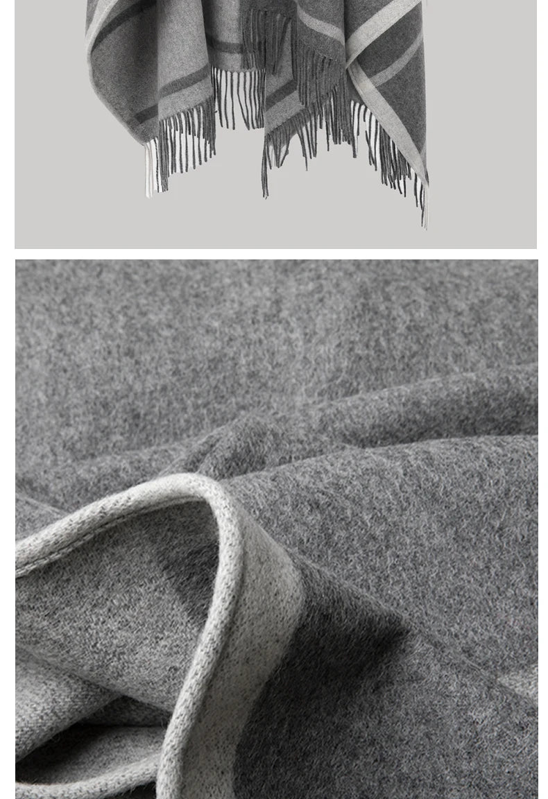 Fashion Clock Women Shawl Sweater 100% Wool Shawl Warm Female Mixed-use Cloak Autumn Winter Scarf French Tassel Cozy Wrap Clothi