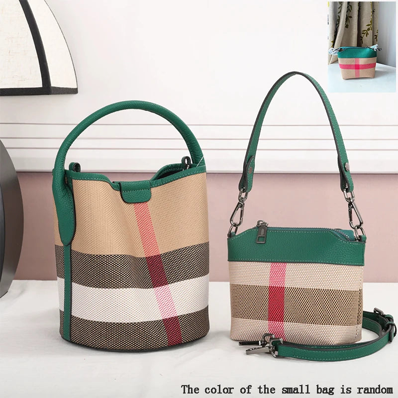 Plaid Pattern Handbag Bucket Tote for Women, Fashionable and Versatile for Commuting, Can Be Worn as a Shoulder or Crossbody Bag