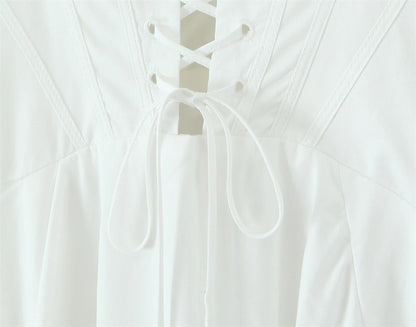 Women Dress 2025 New Fashion Summer Vintage White Lace-Panelled Cotton Dresses for Women Elegance Chic Ladies Midi Dress