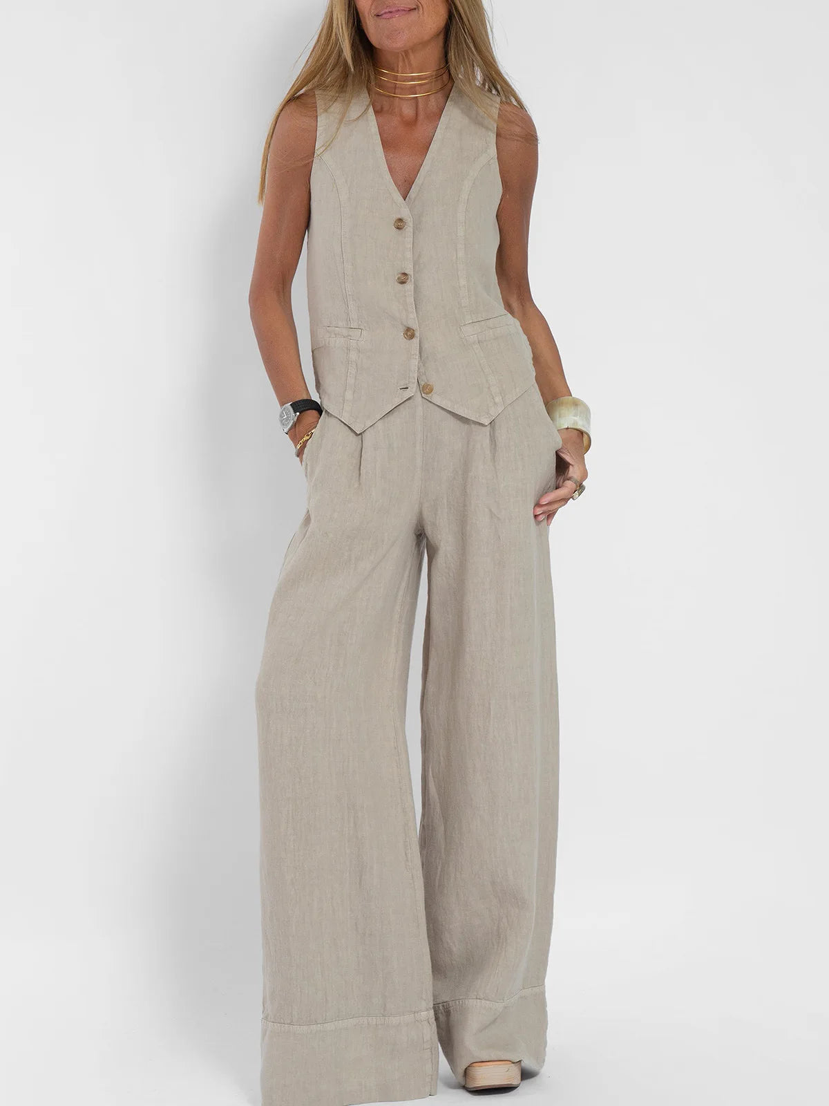 Women's Clothing 2025 Spring Summer New Fashionable Vest Pants Collage Splicing Pure Sleeveless Color Temperament Casual Suit