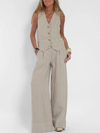 Women's Clothing 2025 Spring Summer New Fashionable Vest Pants Collage Splicing Pure Sleeveless Color Temperament Casual Suit