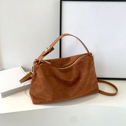 Faux Suede Zipper Shoulder & Crossbody Bag
