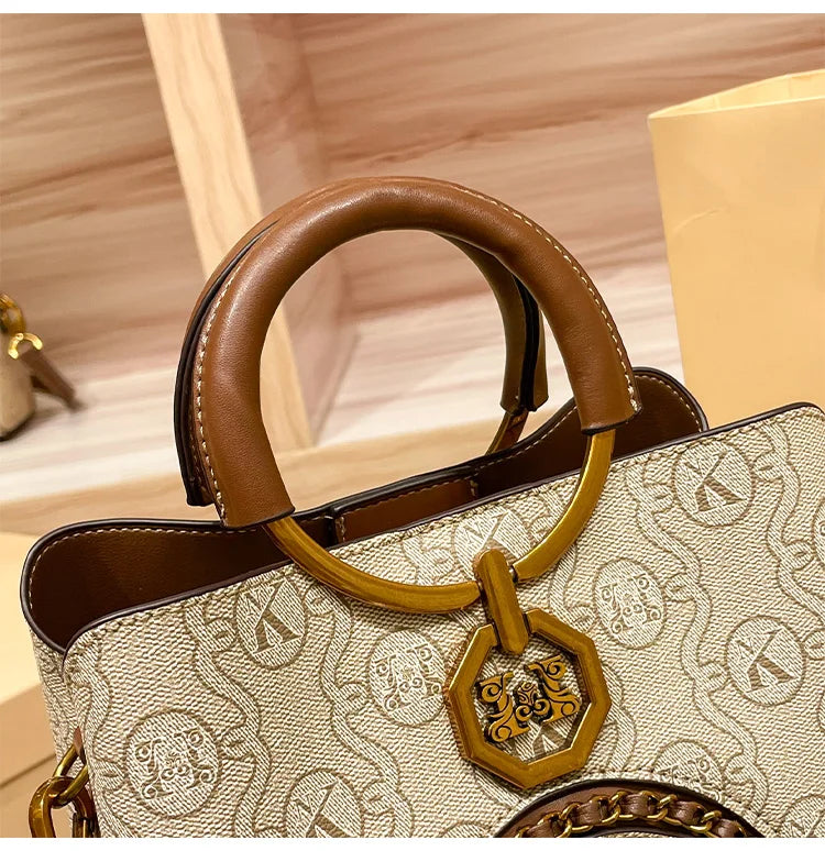 Women's handbag, genuine leather carrying bucket bag, new 2025 high-end design, fashionable single shoulder crossbody bag