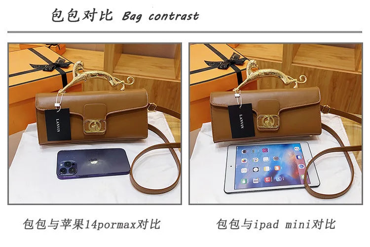 Women's Handbag New Bags For Women Metal Handle Leather Famous Brand Designer Crossbody Fashion Trend Shoulder Bag