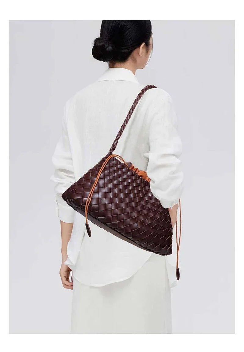 Women Handwoven Shoulder Bag Korean Casual Trendy Large Capacity Handbag Soft PU Leather Ladies Tote Bag Summer Underarm Bags
