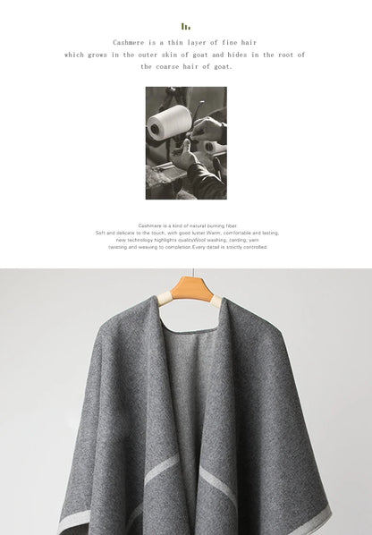 Fashion Clock Women Shawl Sweater 100% Wool Shawl Warm Female Mixed-use Cloak Autumn Winter Scarf French Tassel Cozy Wrap Clothi