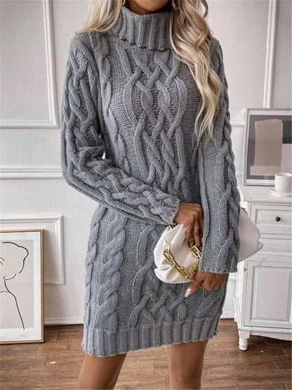 Winter Clothes Woman Pulls Femmes High Neck Vestidos Slim Fit Sweater Knitted Long Sleeve Dress All-match Simple Style Commuting