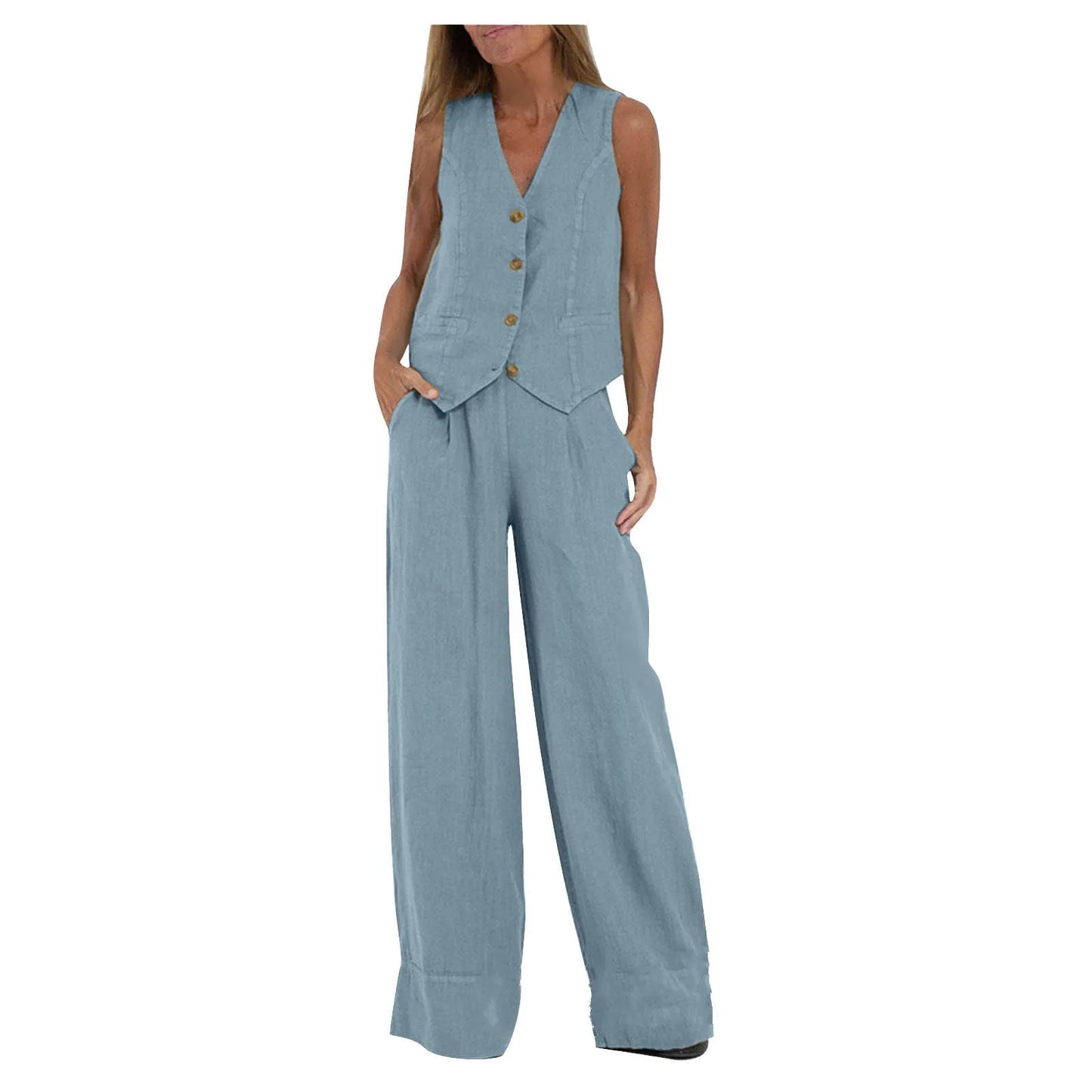 Women's Clothing 2025 Spring Summer New Fashionable Vest Pants Collage Splicing Pure Sleeveless Color Temperament Casual Suit