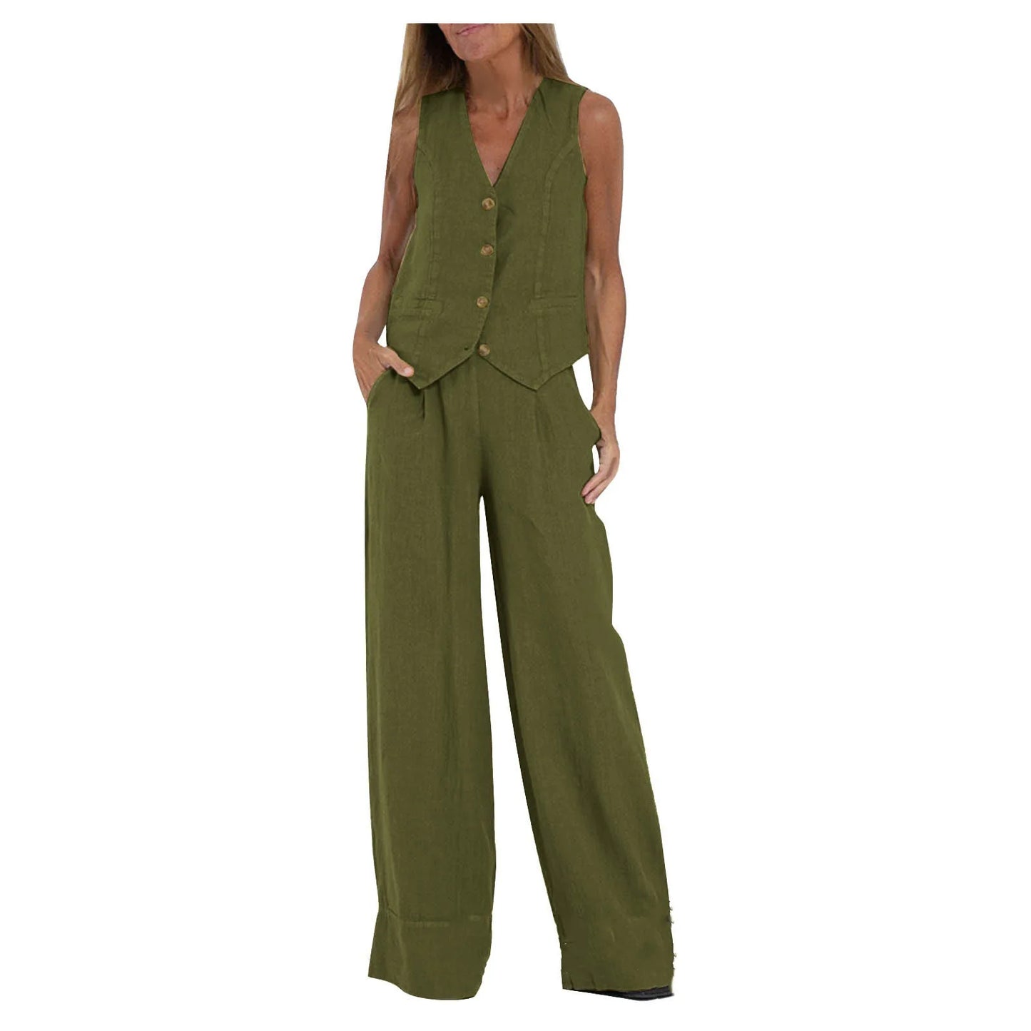 Women's Clothing 2025 Spring Summer New Fashionable Vest Pants Collage Splicing Pure Sleeveless Color Temperament Casual Suit