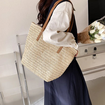 Women's Shoulder Handbag Bohemian 2024 Summer Fashion Straw Beach Tote Bag Travel Shopper Weaving Hand-woven Shopping Bags New