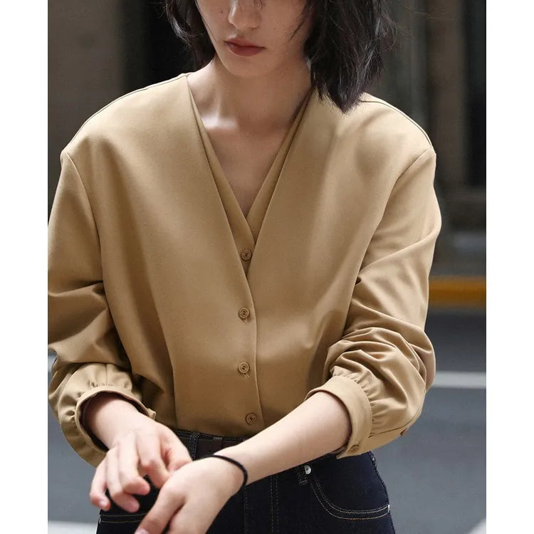 Women Spring White Blouses Fake Two Pieces Design V-Necl Womens Tops And Blouses Fashion Casual Shirt Blusas Roupa Feminina