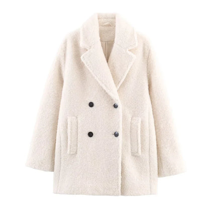 Women's Coat 2025 Autumn New Style White Long-Sleeve Double-Breasted Simple Loose Coat Casual Fashion Versatile