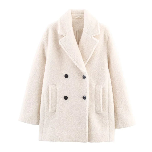 Women's Coat 2025 Autumn New Style White Long-Sleeve Double-Breasted Simple Loose Coat Casual Fashion Versatile