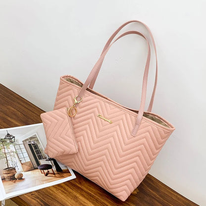 Women's Bag Fashion Large Capacity Tote Bag Wavy Grain Daily Commute Handbag two-piece
