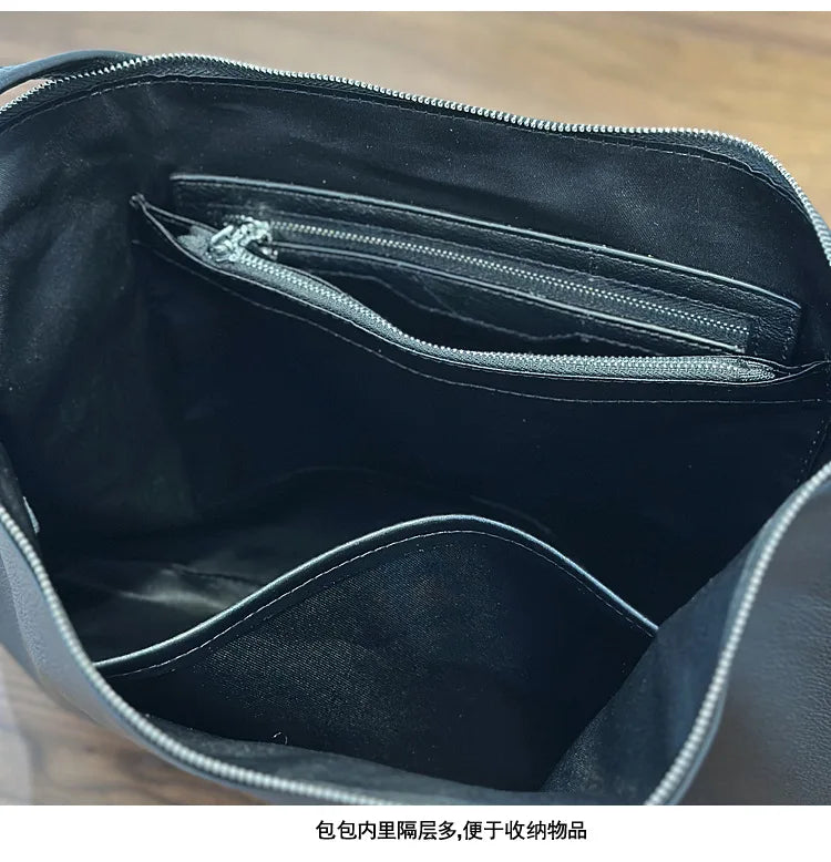 Genuine leather black shoulder bag woman minimalist crossbody bag cowhide handbags female luxury bag Large capacity soft leather