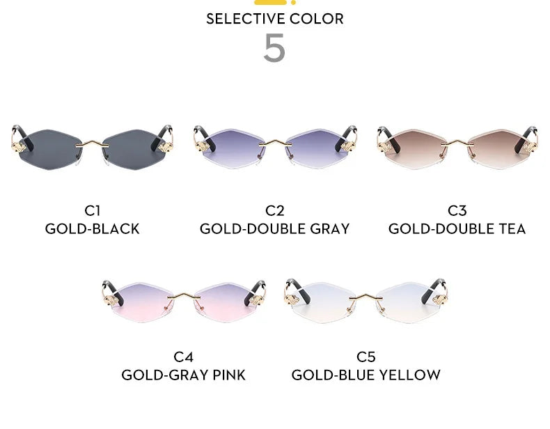 Trendy Rimless Polygonal Sunglasses Stylish Gradient Lens Metal Shades Eyewear Luxury Brand Small Rhombus Vintage Sun Glasses
