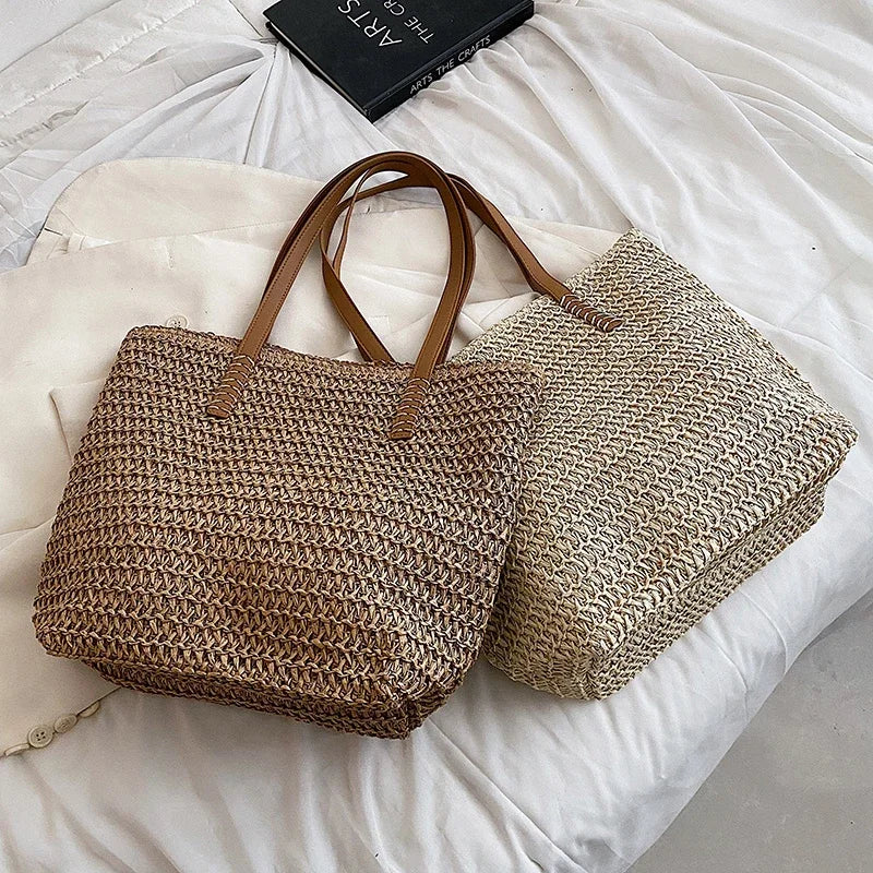 Hand-woven Women's Shoulder Handbag Bohemian Fashion Straw Beach Tote Bag Travel Shopper Weaving Shopping Bags