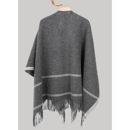 Fashion Clock Women Shawl Sweater 100% Wool Shawl Warm Female Mixed-use Cloak Autumn Winter Scarf French Tassel Cozy Wrap Clothi
