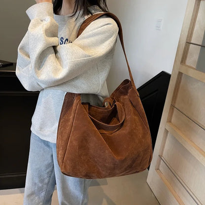 Women's Tote Bags 2025 New Fashion Suede Vintage Large Shoulder Crossbody Bag for Woman Korean Female Student Bookbag Handbags