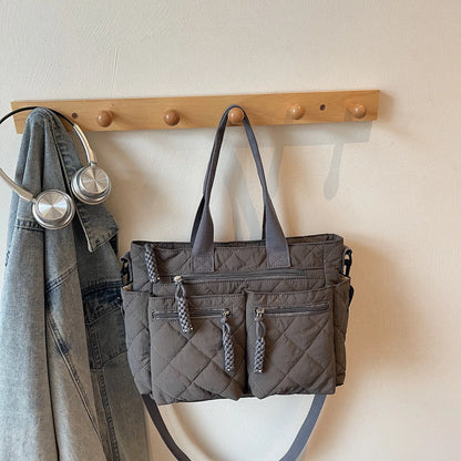 Women's Shoulder Bag, Large-Capacity Casual Multifunctional Commuter Handbag, Versatile Diamond Quilted Design Crossbody Bag