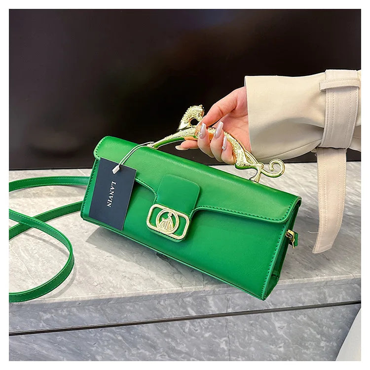 Women's Handbag New Bags For Women Metal Handle Leather Famous Brand Designer Crossbody Fashion Trend Shoulder Bag