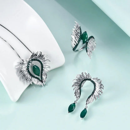 GEM'S BALLET Angel Wings Feather 925 Sterling Silver Earrings For Women Jewelry Anniversary Gift Natural Green Agate Amethyst
