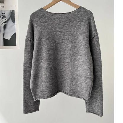Women's clothing loose multi-color base with soft waxy wool blend round neck long-sleeved knitted sweater 16A