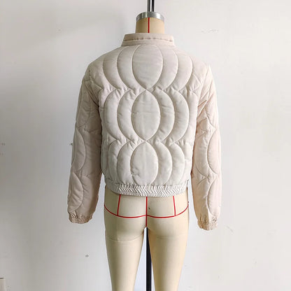 2025 Women's Crop Coat Fashion Warm Single Breasted Blue Embroidery Cotton Jackets Woman Autumn Winter Chic Outwear