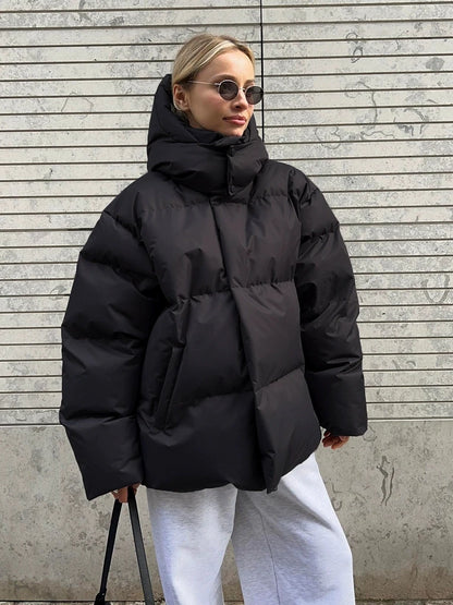 Women Winter Cotton Coat 2025 New Women Loose Cotton Padded Jacket Solid Hooded Parkas Coat Female Puffer Coat Winter Outwear