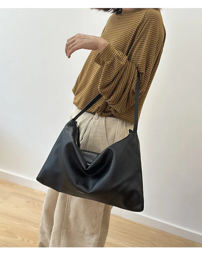 Genuine leather black shoulder bag woman minimalist crossbody bag cowhide handbags female luxury bag Large capacity soft leather