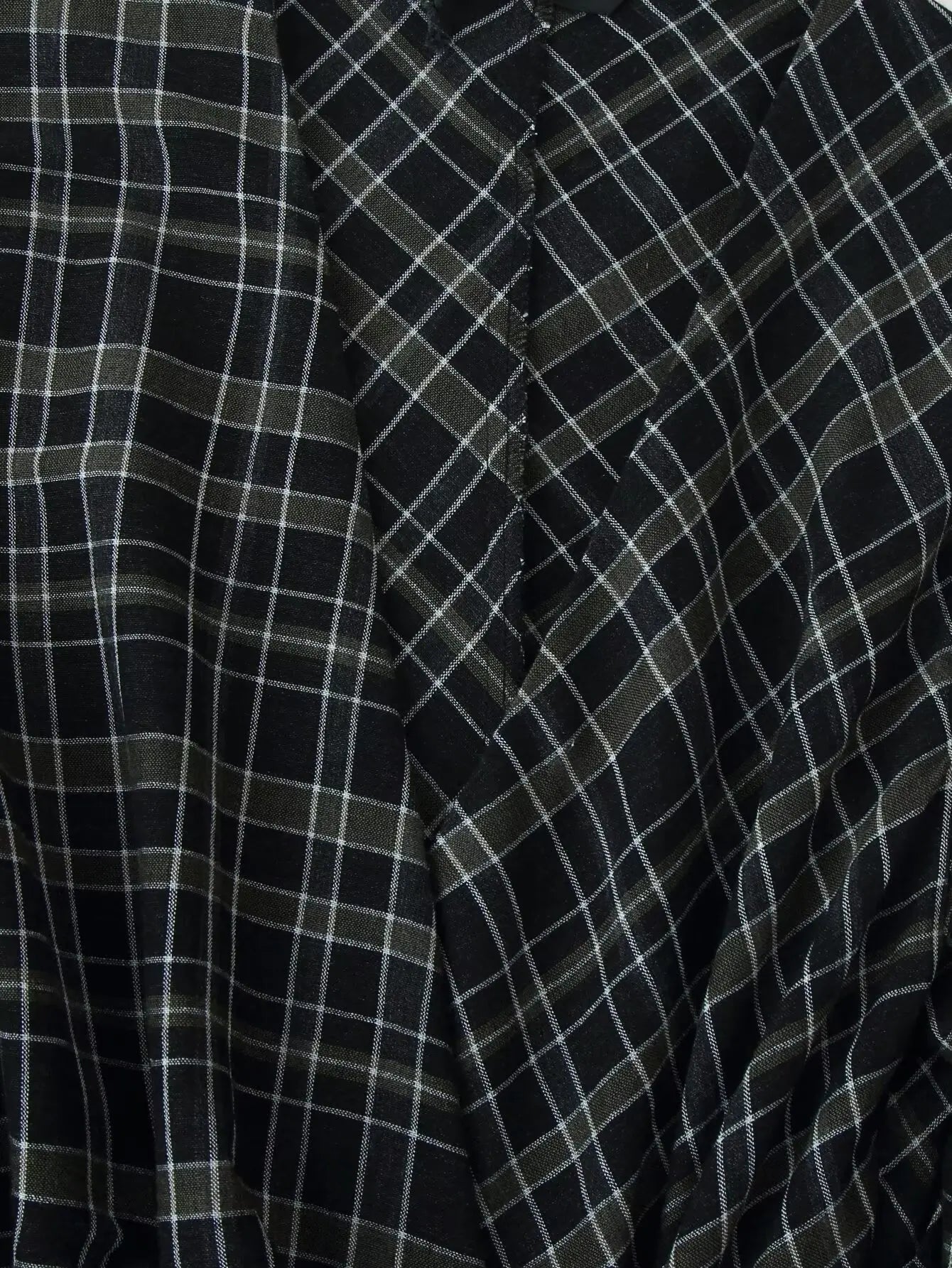 HH Woman Elegant V-Neck Plaid Pleated Decoration Long Sleeves Midi Dress Female Fashion High-Waist Asymmetric Hem Slim Dress