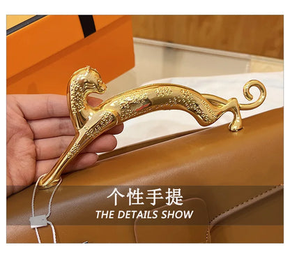 Women's Handbag New Bags For Women Metal Handle Leather Famous Brand Designer Crossbody Fashion Trend Shoulder Bag