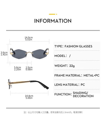 Trendy Rimless Polygonal Sunglasses Stylish Gradient Lens Metal Shades Eyewear Luxury Brand Small Rhombus Vintage Sun Glasses