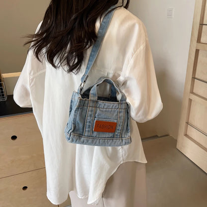 1 solid color denim handbag ladies shoulder bag suitable for girls, ladies, college students, newcomers and white-collar workers
